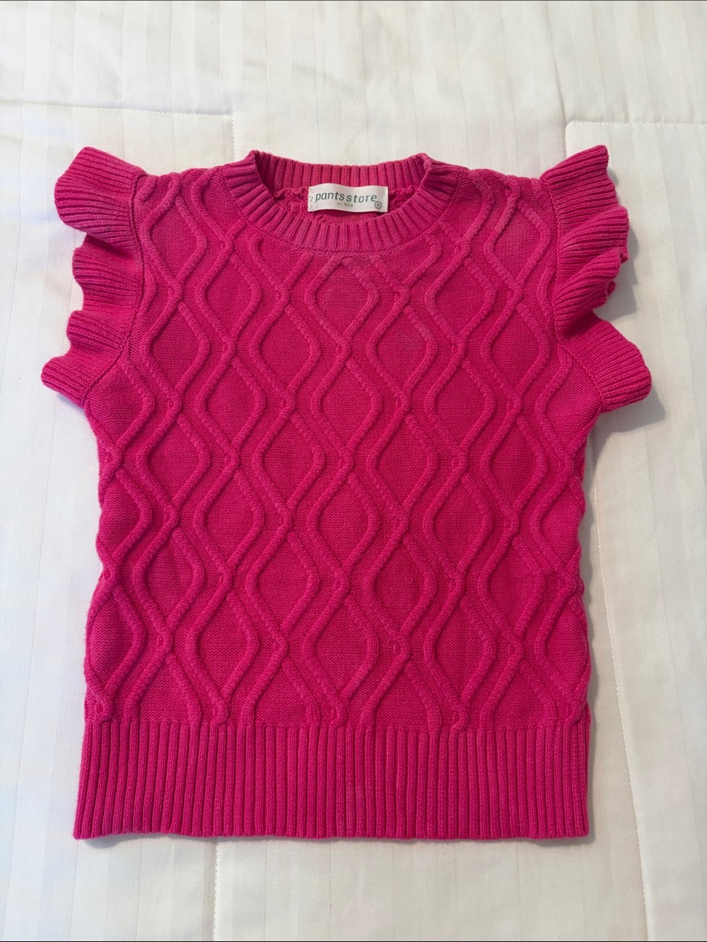 Women’s Hot Pink Cable Knit Ruffle Sleeve Top